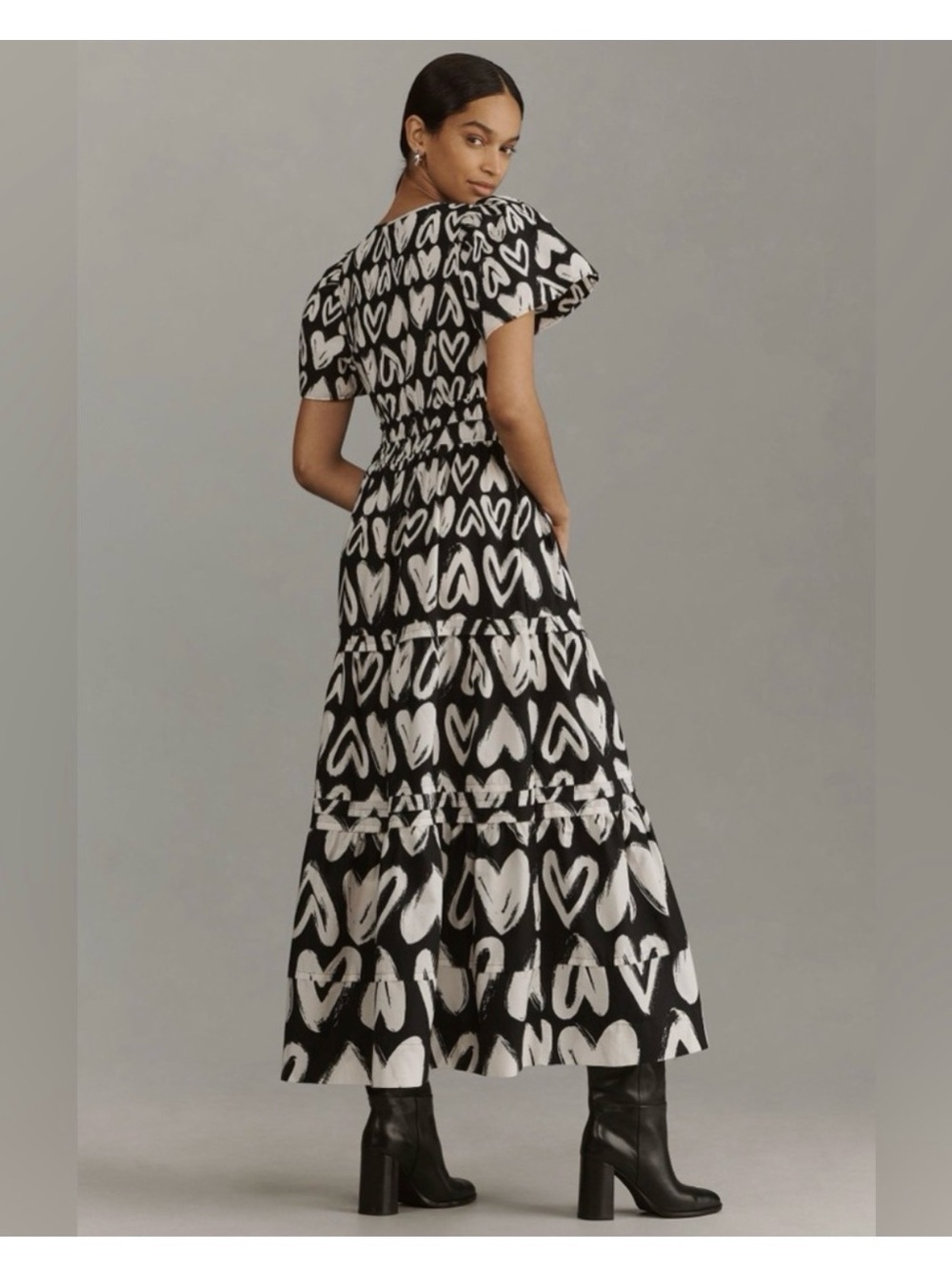 Anthropologie Somerset Black and White Heart-Print Maxi Dress - Picture 2 of 6